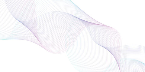 Abstract colorful wave element for design. Digital frequency track equalizer. Stylized line art background. Vector illustration. Wave with lines created using blend tool. Curved wavy line.