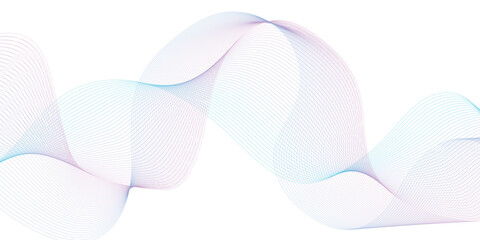 Wave with lines created using blend tool. Curved wavy line. Digital frequency track equalizer. Stylized line art background. Vector illustration. 