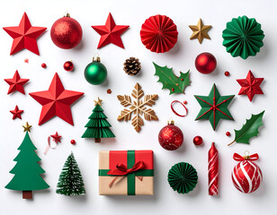 Festive Christmas Ornaments and Decorations in a Flat Lay Arrangement