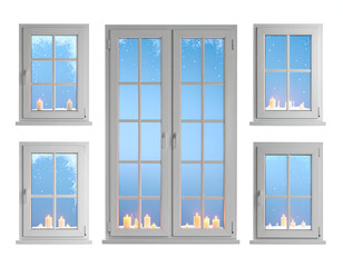 Winter Windows A Serene Scene of Snowy Panes and Glowing Candles