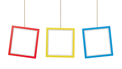 Tilted Frames Hanging with Clothespins for Casual Wall Display on transparent background 