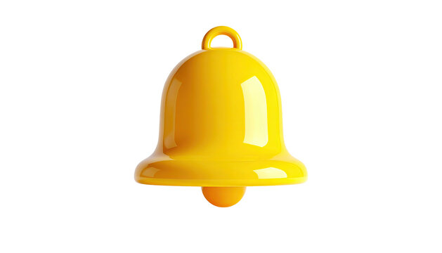 Glossy yellow notification bell, cartoonish style, isolated