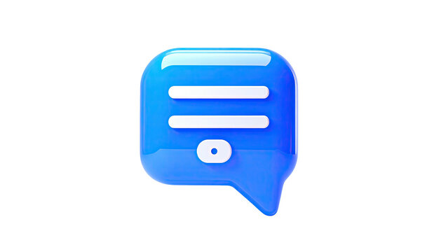 Glossy blue chat bubble icon with a dot, isolated - Powered by Adobe