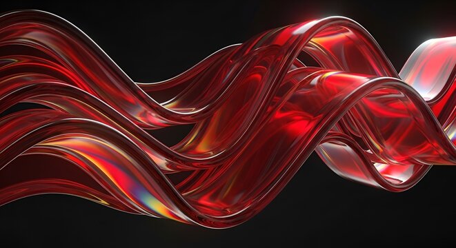 Abstract rendering of translucent red ribbons on a dark black background - Powered by Adobe
