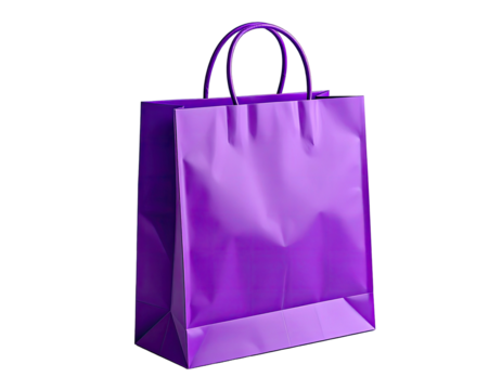 Single, solid, purple paper shopping bag on black background - Powered by Adobe