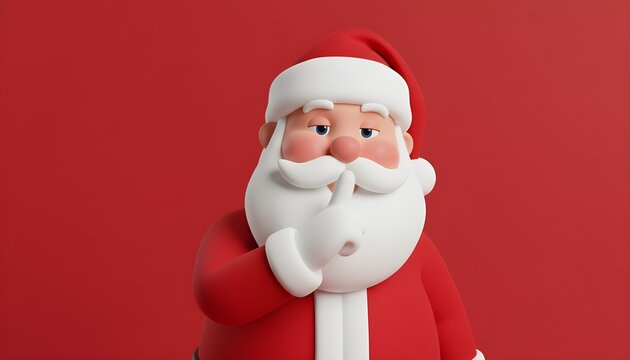 3D Cartoon Santa Making Shhh Gesture for Secret or Surprise
