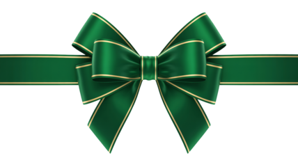 Elegant green ribbon bow with gold trim for festive gift packaging and celebrations