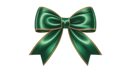Elegant emerald green satin bow with gold trim adds festive flair