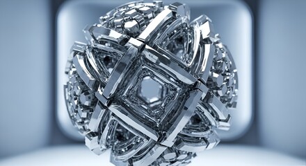 Complex Metallic Structure with Geometric Patterns and Reflective Surface Texture