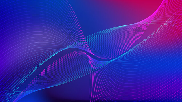 Wavy blended lines with blue purple red gradient mesh abstract background