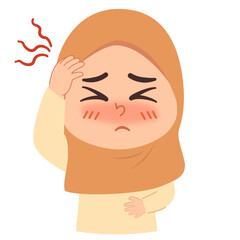 Illustration of Sick Woman Wearing Hijab having Migraine