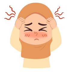 Illustration of Muslim Woman Having a Headache