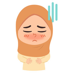 Illustration of Woman with Stomach Ache in Fatigue