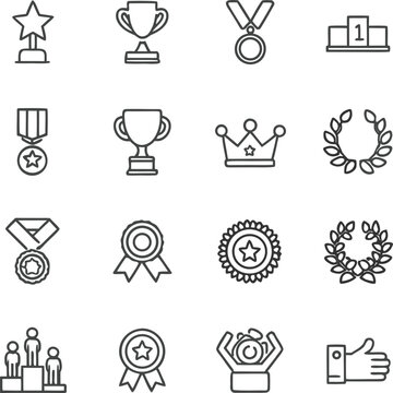 
SUCCESS - thin line vector icon set. 30 linear icon. Pixel perfect. The set contains icons: Award, Trophy, Medal, Crown, Winners Podium, Congratulating, Certificate, Laurel Wreath.
