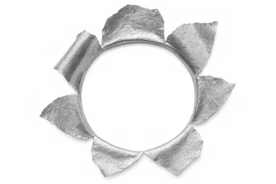 Silver textured floral frame forming a decorative border with a shiny metallic design on a transparent background