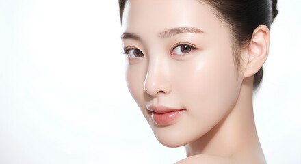 ツヤ肌が美しい若い女性のスキンケア、ビューティーショット