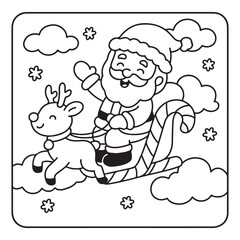 Fototapeta premium Happy Christmas Coloring Pages, Bold and Easy Cozy Winter Coloring Pages, Christmas Coloring Book Pages, Kids, Adults, Teens, Black and white Drawing, Line Art, Vector Illustration, bold and easy,