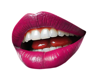 Sexy female lips with pink lipstick isolated on white.