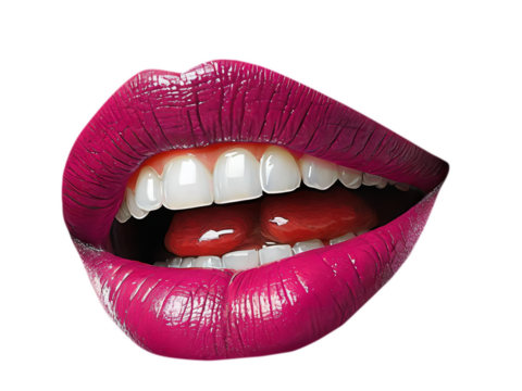 Sexy female lips with pink lipstick isolated on white.