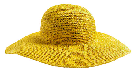 Yellow woven sun hat isolated on transparent background