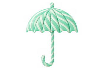 Candy umbrella with mint green and white stripes, representing sweetness, protection, and whimsical design