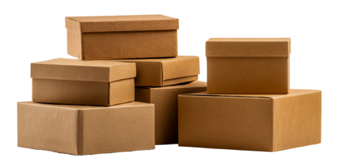 Cardboard box stack isolated on transparent background