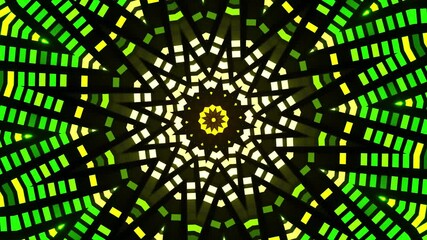 Vibrant neon lights illuminate a dark stage with an energetic kaleidoscope effect, perfect for concerts, clubs, and high-energy events