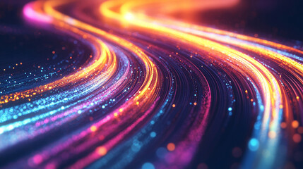 Digital vortex formed by curved neon lines, creating a futuristic, dynamic, and abstract visual filled with motion, energy, and vibrant technological aesthetics.
