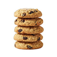 Stack Of Five Golden Brown Raisin Oatmeal Cookies Isolated On A Black Background With Delicate Powdered Sugar Dusting
