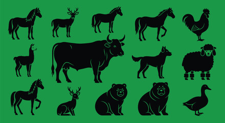 Farm animals vector illustration silhouette livestock collection