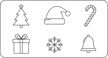 Santa Hat and Snowflake Line Art – Minimal Christmas Icon Vector