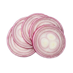 Stack Of Thinly Sliced Red Onion Rings With Pinkish Purple Outer Layers And White Inner Rings On Transparent Background