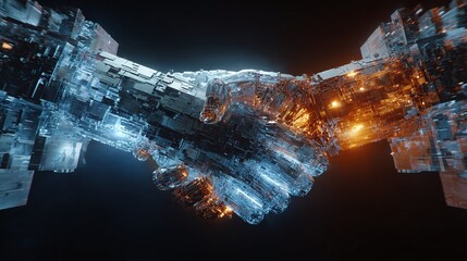 Abstract futuristic handshake partnership concept technology business agreement design
