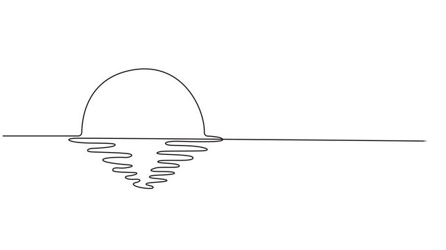 Sunset, one line drawing animation. Video clip with alpha channel, Video. A continuous line of of sunny ocean view Summer travel concept. Sun weather minimalist one line art, Full length one line pro.