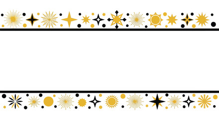 Gold stars and dots decorative border design for graphic projects