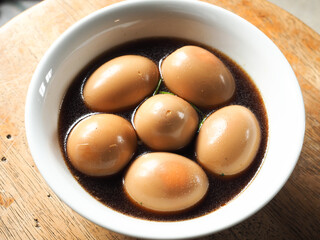 bowl of five boiled egg in palo spice stew