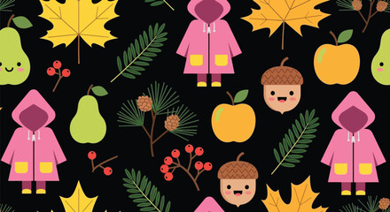 Autumnal vector background with cute elements for seasonal design