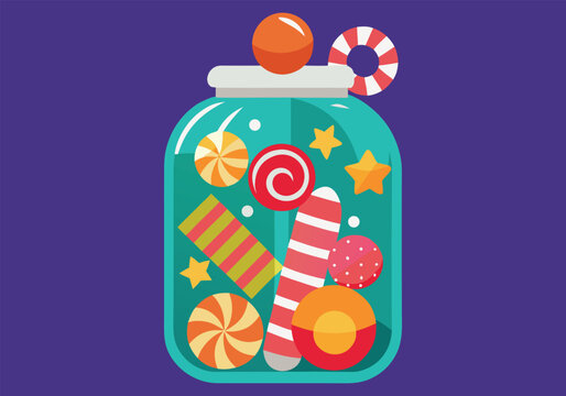 A jar full of colorful candies, creating a sweet and delightful treat, perfect for holiday celebrations and festive occasions