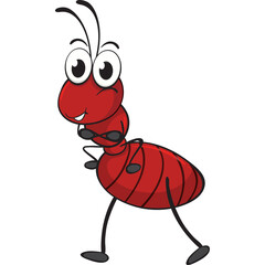 Cartoon Ant With Red Body Black Antennas And Legs Standing With Arms Crossed On White Background