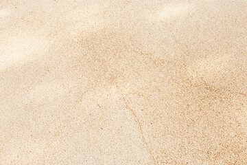 Beige Beach Sand with delicate textures and sun flare on surface, fine sandy beach at sunlight, minimal nature backdrop, calm relahation concept, natural shore ocean or sea close up texture