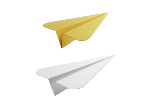 3D paper plane yellow and white