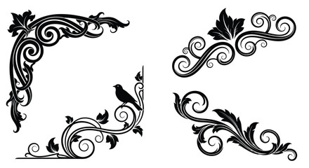 Vector floral corner designs ornamental decorative black and white