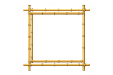 Bamboo frame on transparent background, forming a square border with tied wooden poles for decoration or text
