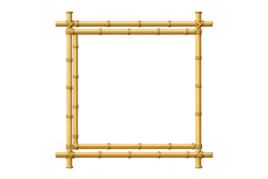 Bamboo frame on transparent background, forming a square border with tied wooden poles for decoration or text - Powered by Adobe