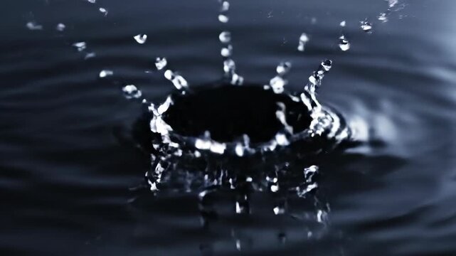 A macro, extreme slow-motion shot of two water droplets falling in perfect synchronization, creating a single, pure, and harmonic concentric ripple.