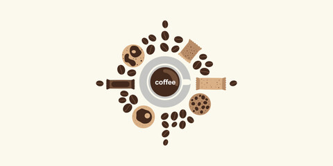 Coffee Arrangement with Cup, Beans, Cookies for Café Branding