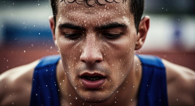 Exhausted Athlete in Intense Focus After a Race.