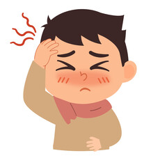 Illustration of Boy with Fever and Headache