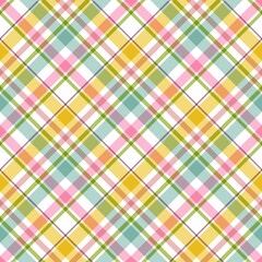 Bright Pastel Tartan Plaid Pattern in Pink, Yellow, Green, and Blue