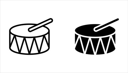 Set of drum icons. Drum sticks symbol, music. Hitting drum music icon on white background